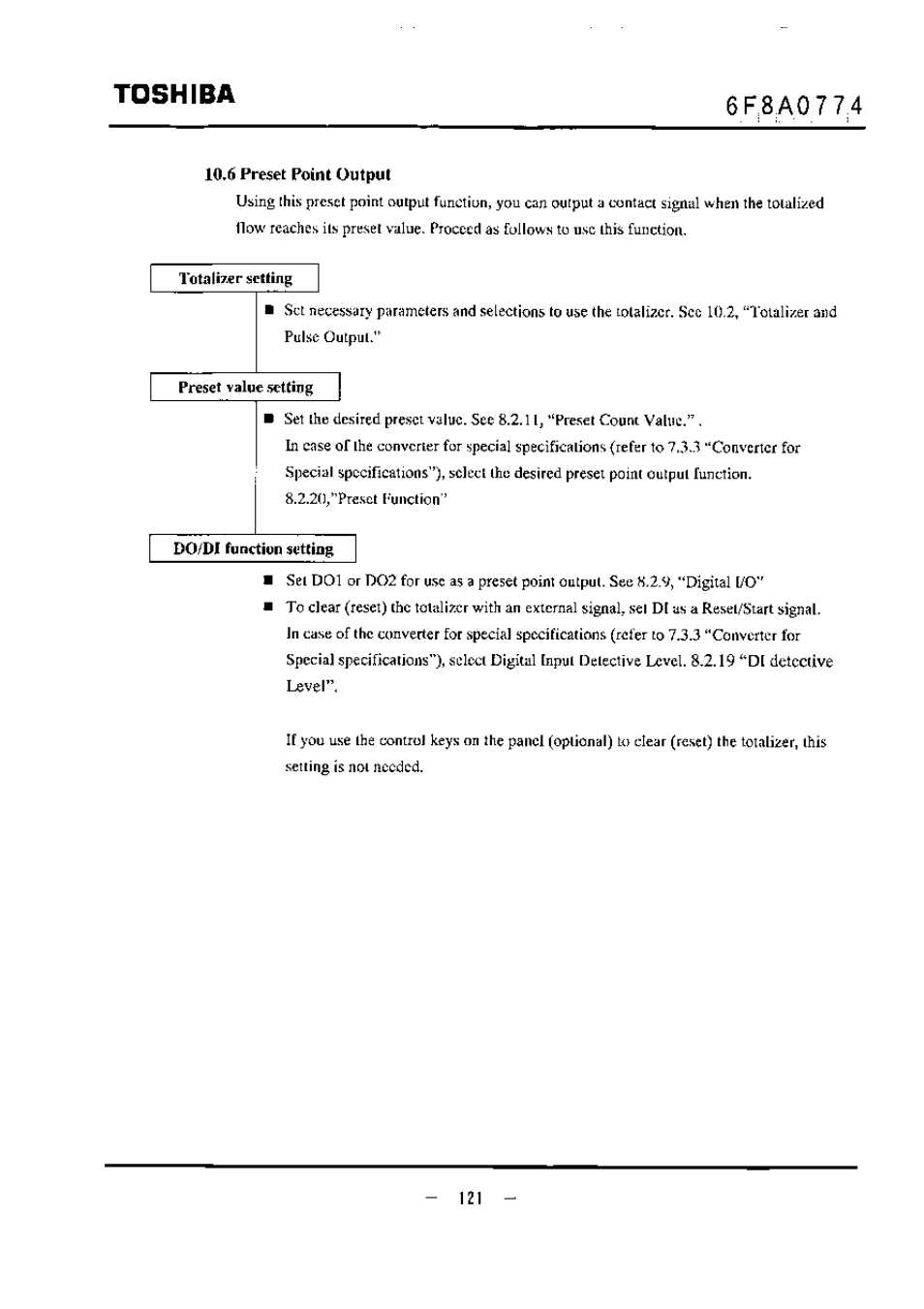 10,6 preset point output, Toshiba | Toshiba LF494 User Manual | Page 122 / 156