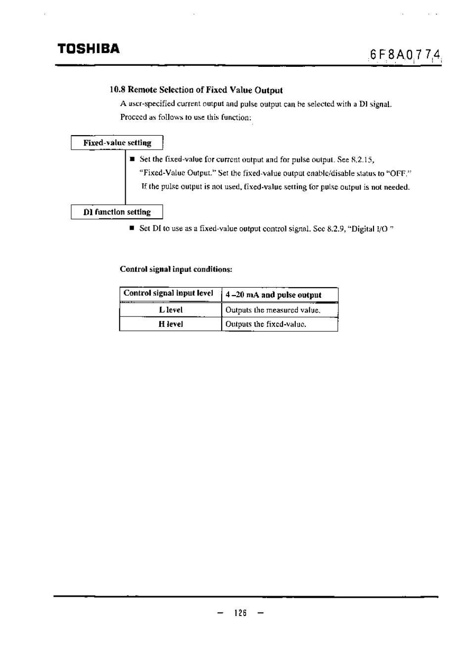 8 remote selection of fixed value output, Toshiba | Toshiba LF494 User Manual | Page 127 / 156