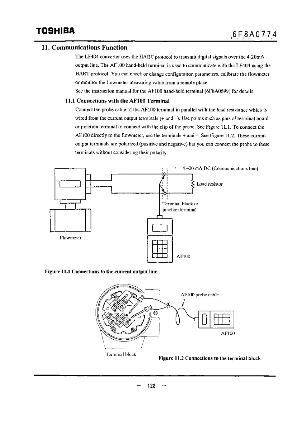 6f8a0 7,7 4, Communications function, 1 conncctians with the afioo terminal | Toshiba | Toshiba LF494 User Manual | Page 129 / 156