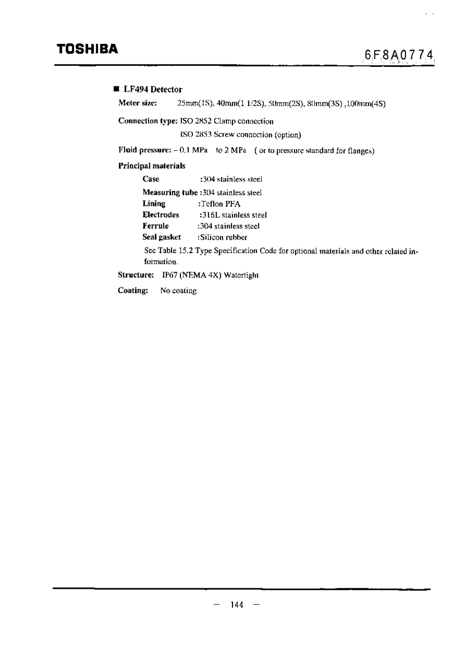 6f.8a0774, I lf494 detector, Toshiba | Toshiba LF494 User Manual | Page 145 / 156