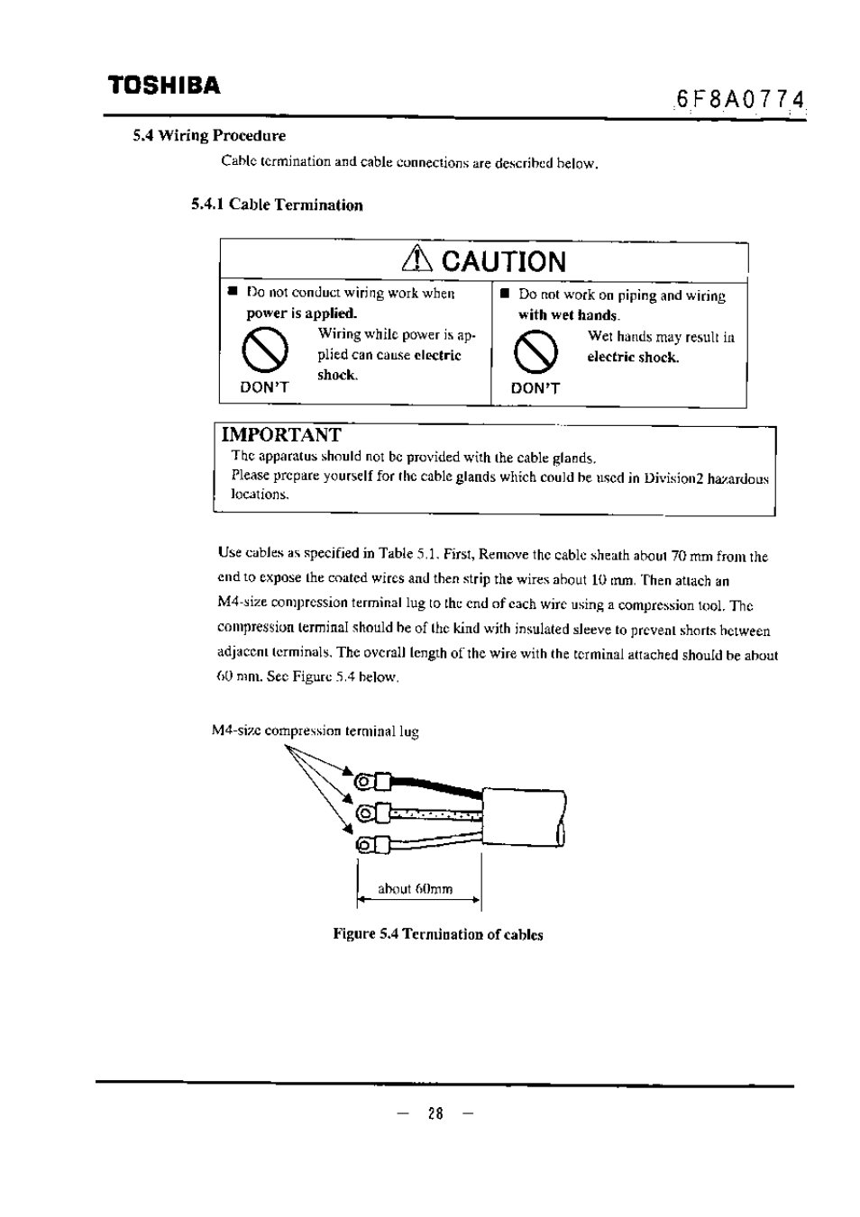 S.4 wiring procedure, A caution, Toshiba | Important | Toshiba LF494 User Manual | Page 29 / 156