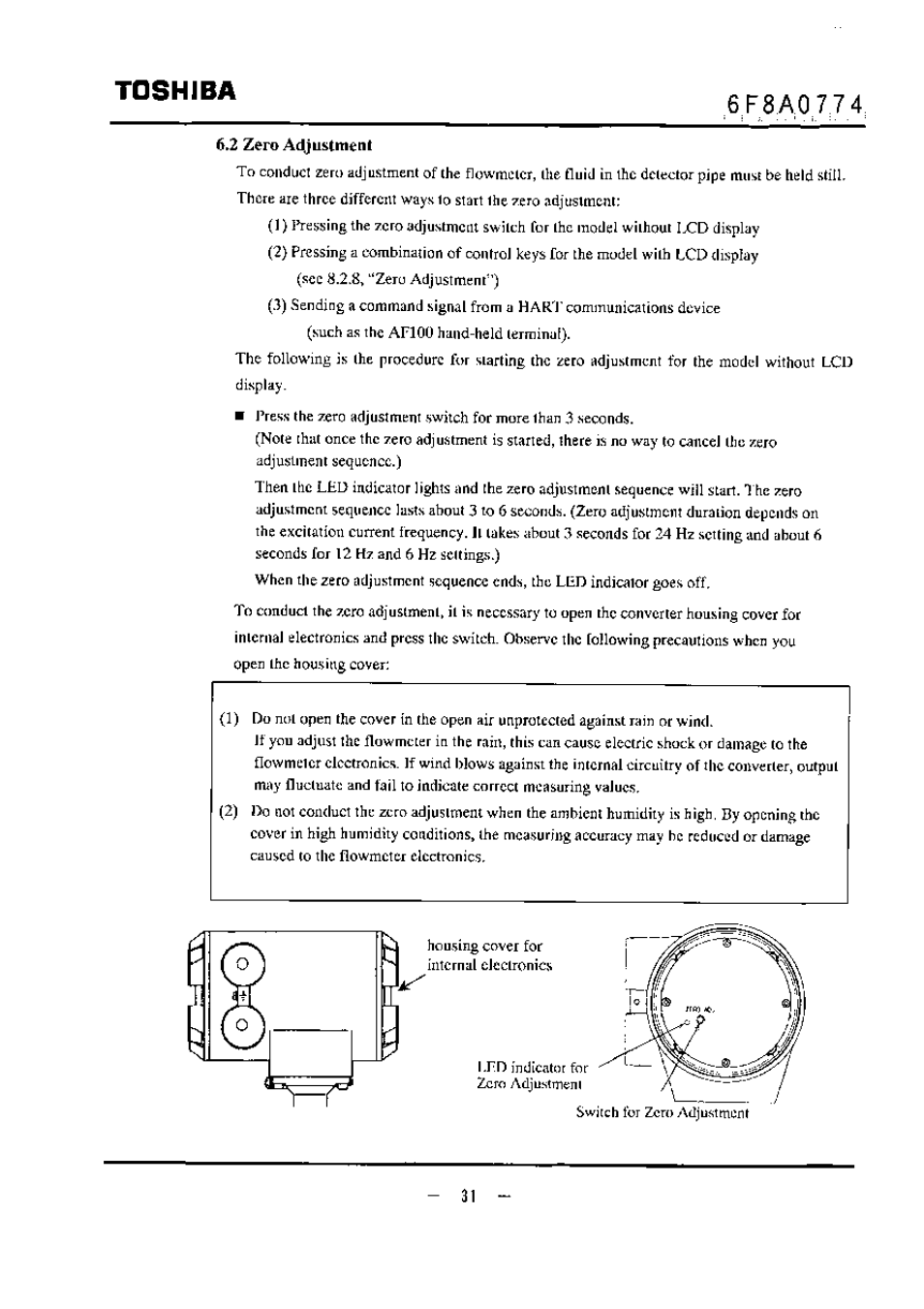 62 zero adjustment, Toshiba | Toshiba LF494 User Manual | Page 32 / 156