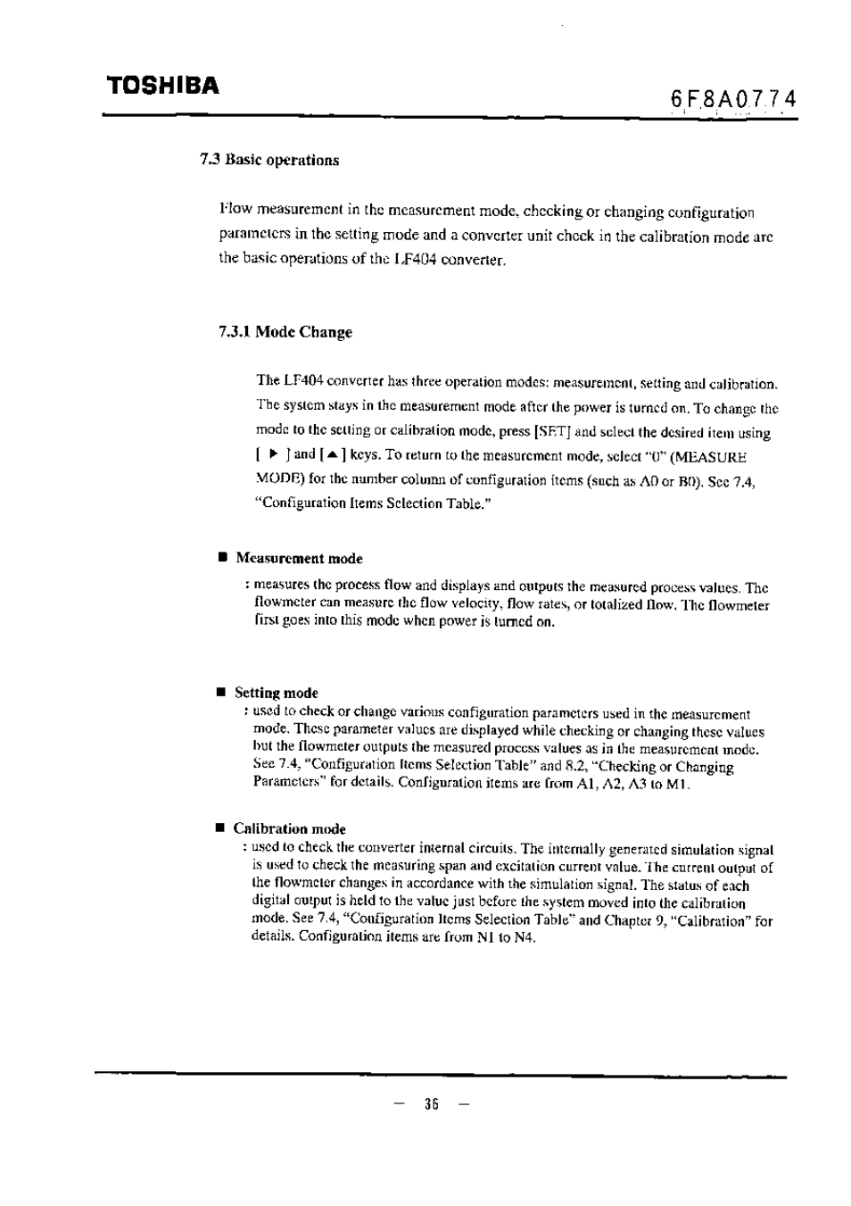 7j,1 mode change, Setting mode, Toshiba | Toshiba LF494 User Manual | Page 37 / 156