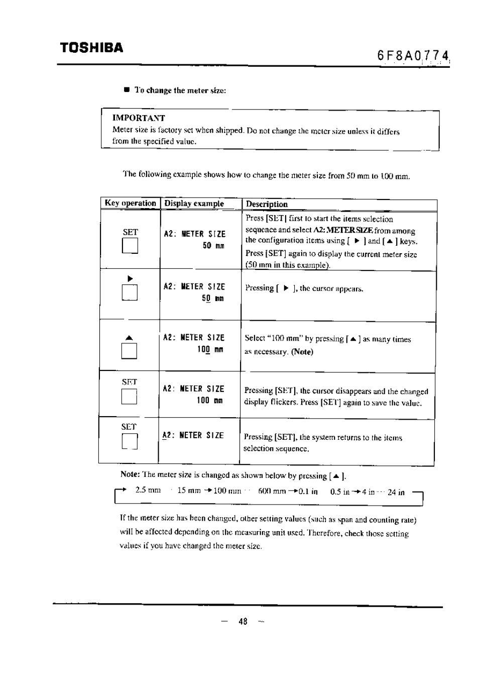 To change the meter ssize, Important, Toshiba | Toshiba LF494 User Manual | Page 49 / 156