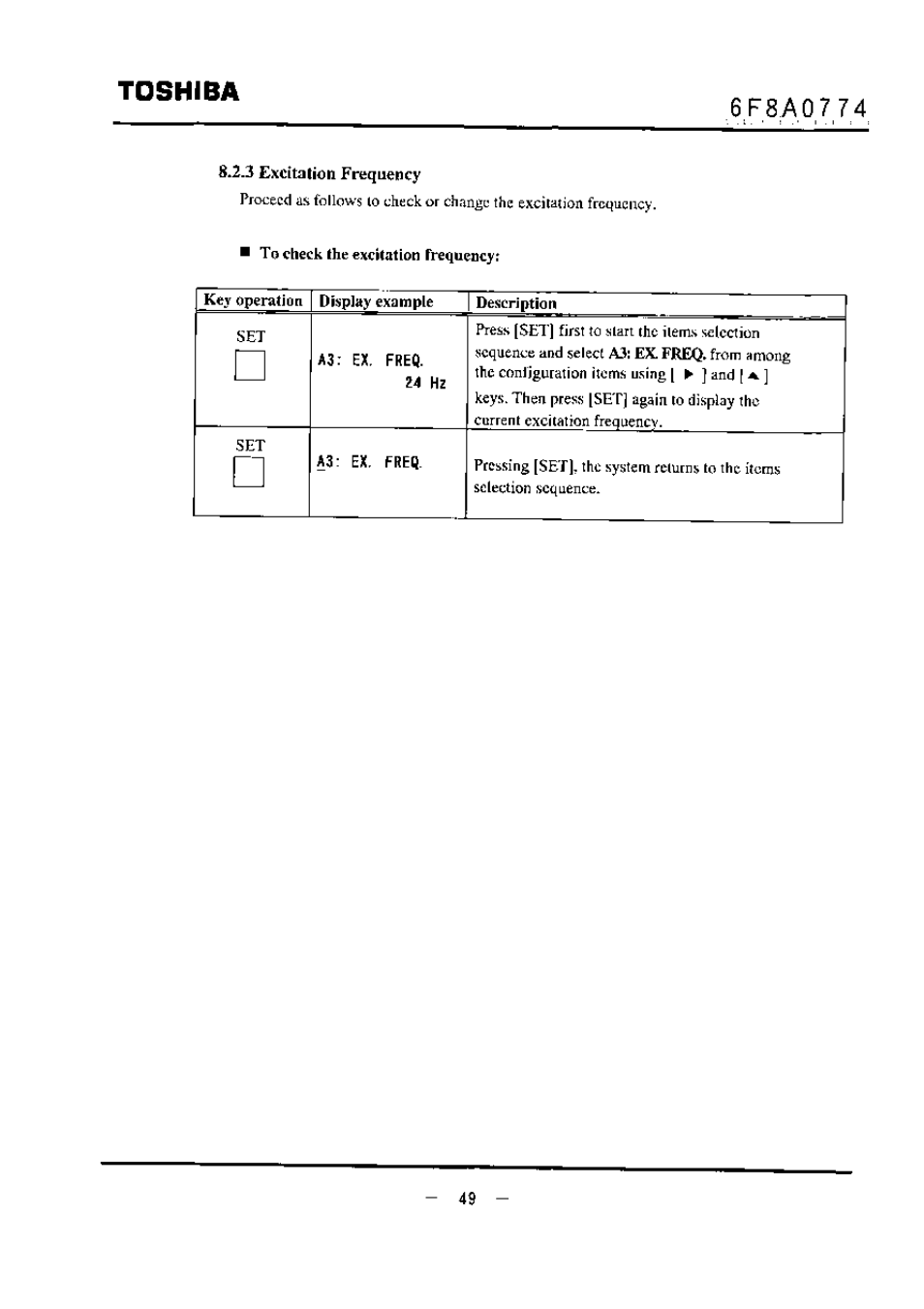 3 excitation frequency, Toshiba | Toshiba LF494 User Manual | Page 50 / 156