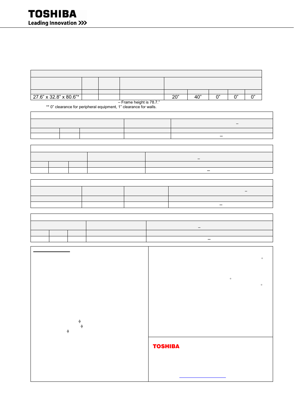 Appendix a installation planning guides (ipg), Installation planning guide for 80kva ups, General mechanical information | Battery input (480vdc nominal), Toshiba international corporation | Toshiba G9000 User Manual | Page 91 / 100