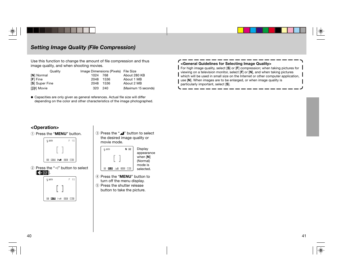 Setting image quality (file compression) | Toshiba pmn User Manual | Page 22 / 60