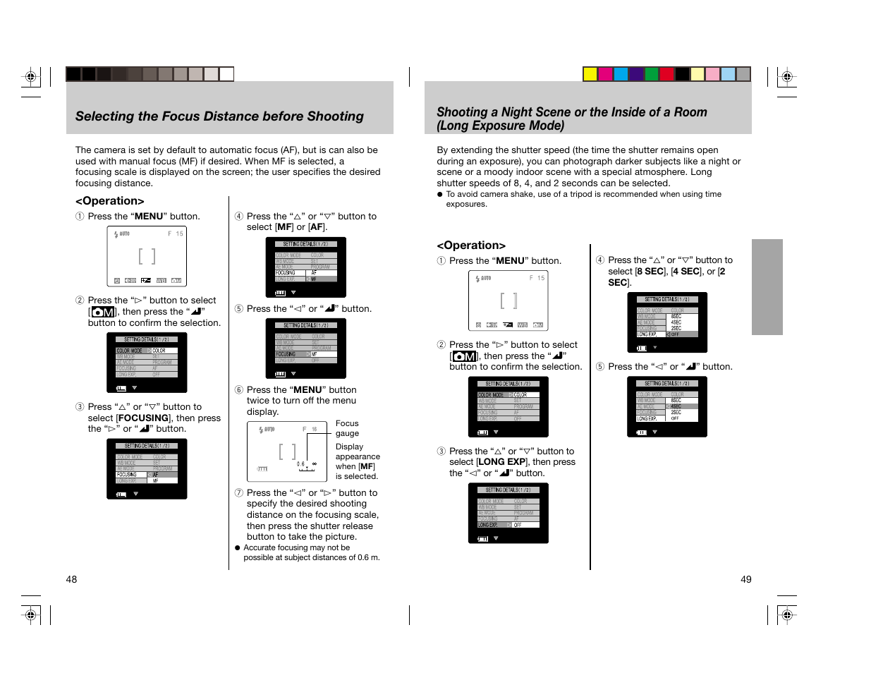 Selecting the focus distance before shooting | Toshiba pmn User Manual | Page 26 / 60