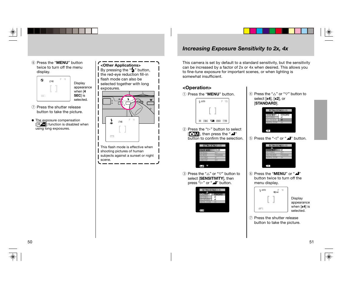 Increasing exposure sensitivity to 2x, 4x | Toshiba pmn User Manual | Page 27 / 60