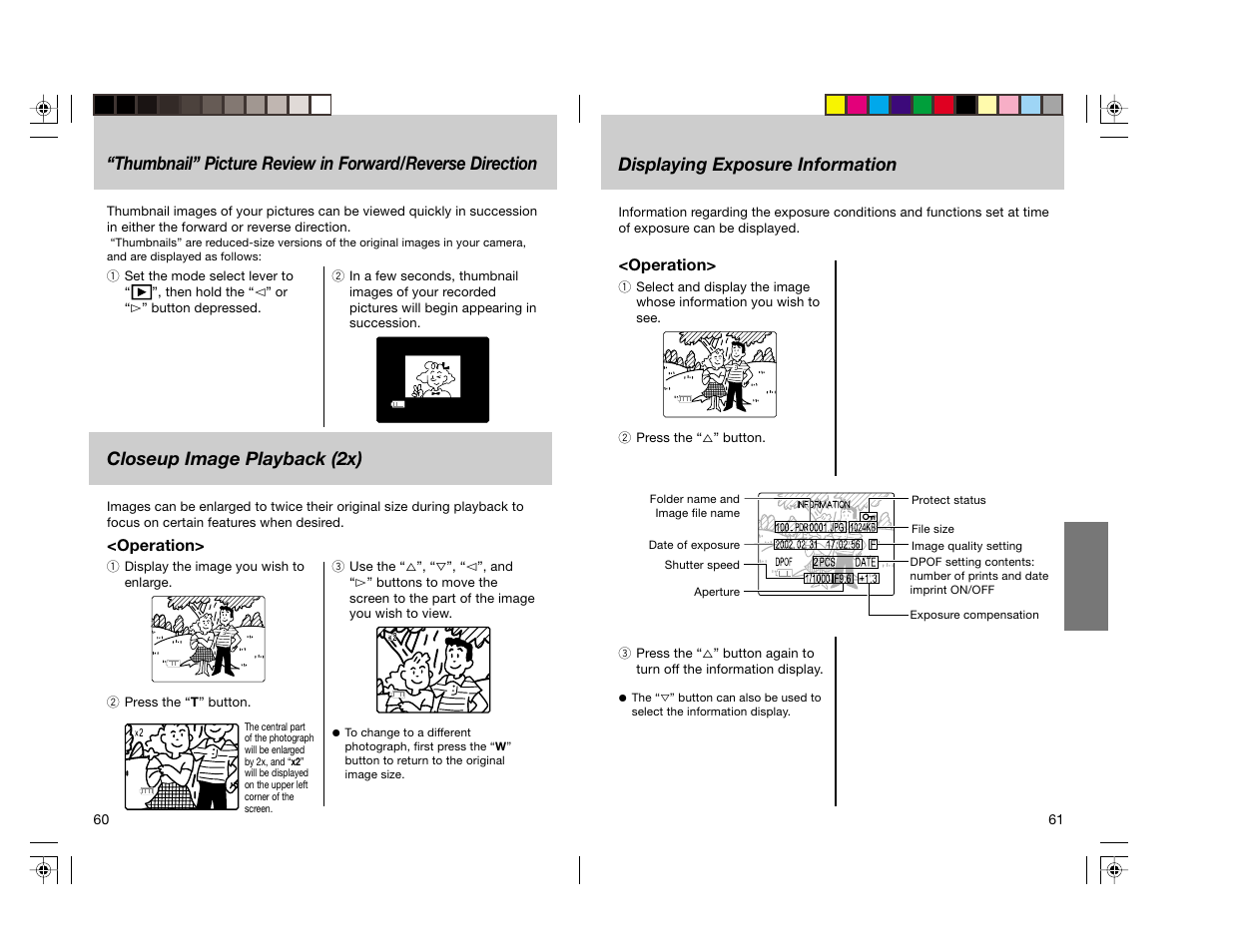 Displaying exposure information, Closeup image playback (2x) | Toshiba pmn User Manual | Page 34 / 60