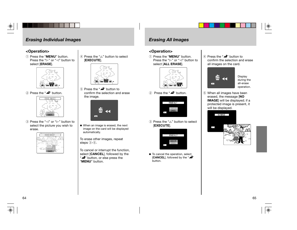 Erasing all images, Erasing individual images | Toshiba pmn User Manual | Page 36 / 60