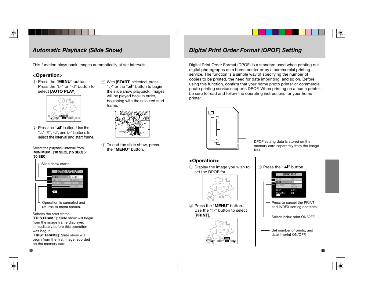 Digital print order format (dpof) setting, Automatic playback (slide show) | Toshiba pmn User Manual | Page 38 / 60