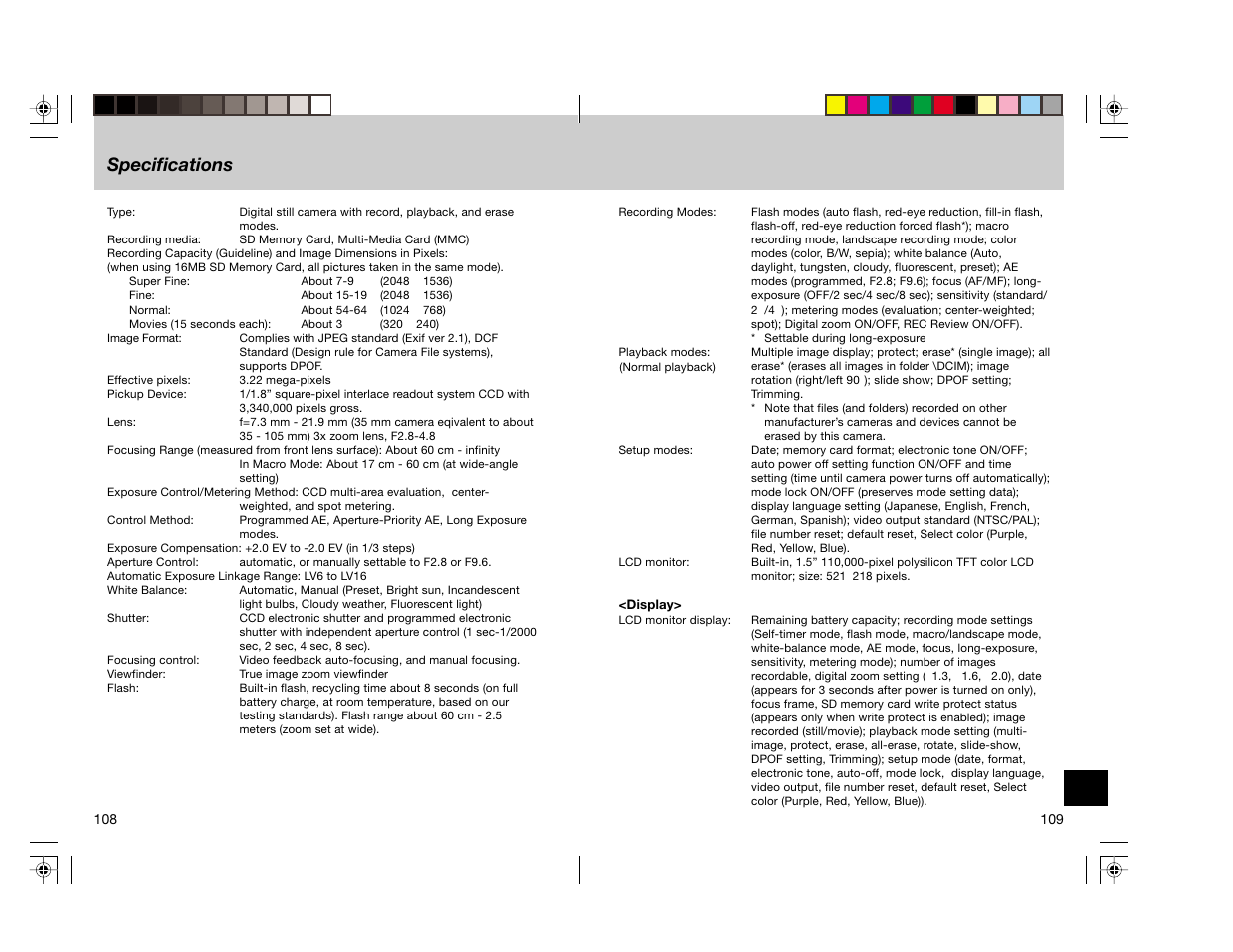 Specifications | Toshiba pmn User Manual | Page 59 / 60