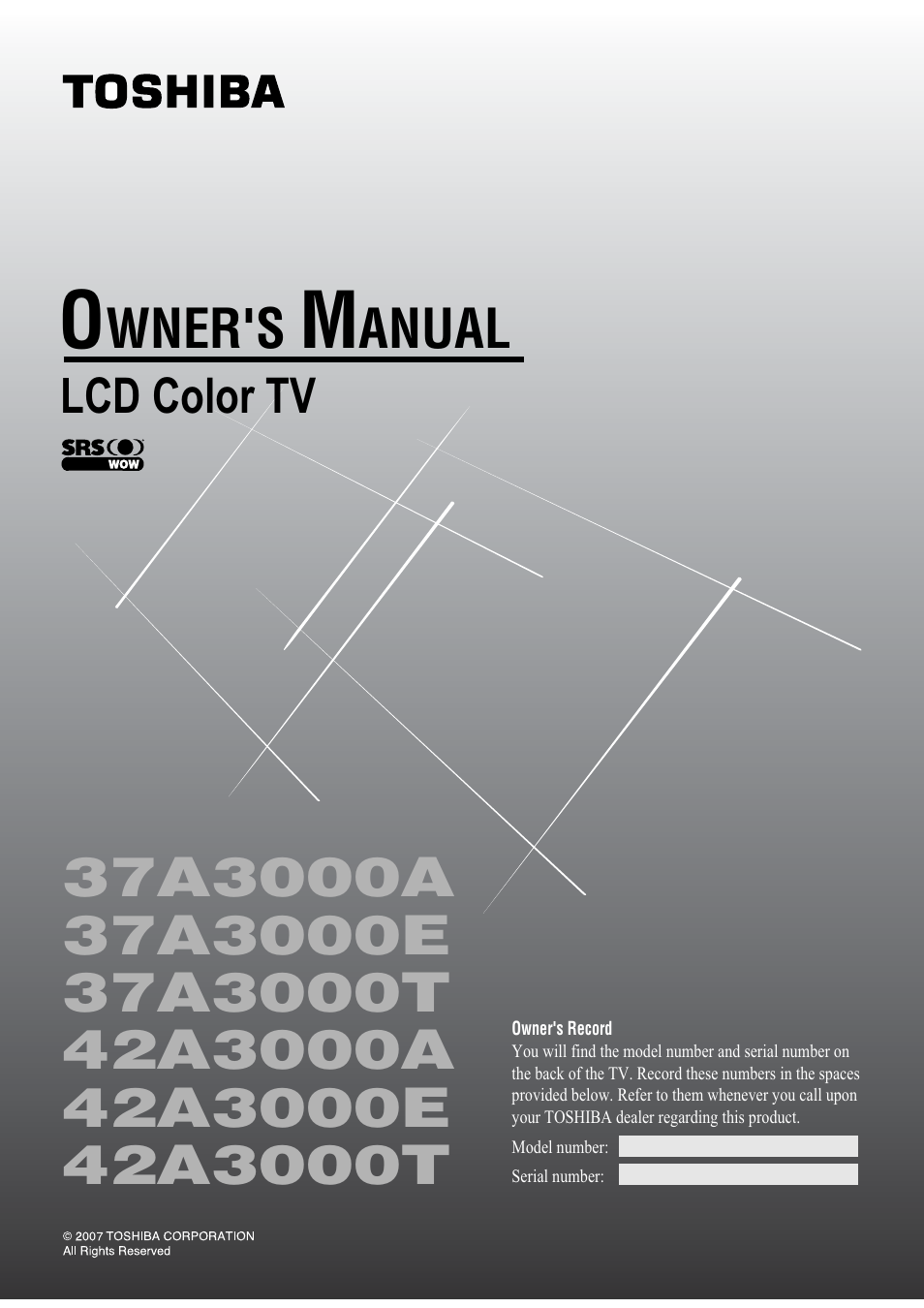 Toshiba 37A3000A User Manual | 28 pages