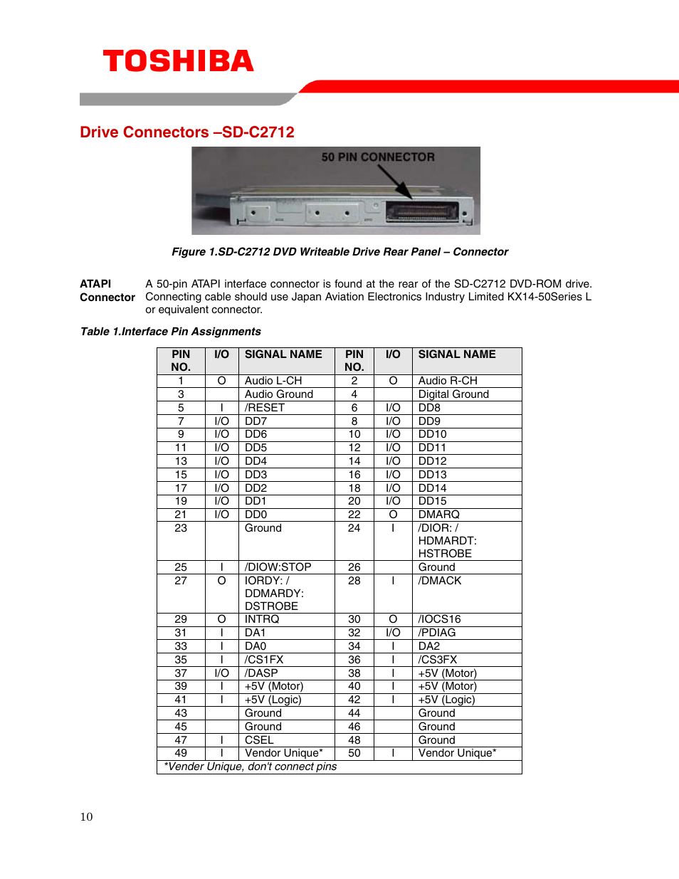 Drive connectors –sd-c2712 | Toshiba SD-C2712 User Manual | Page 12 / 12