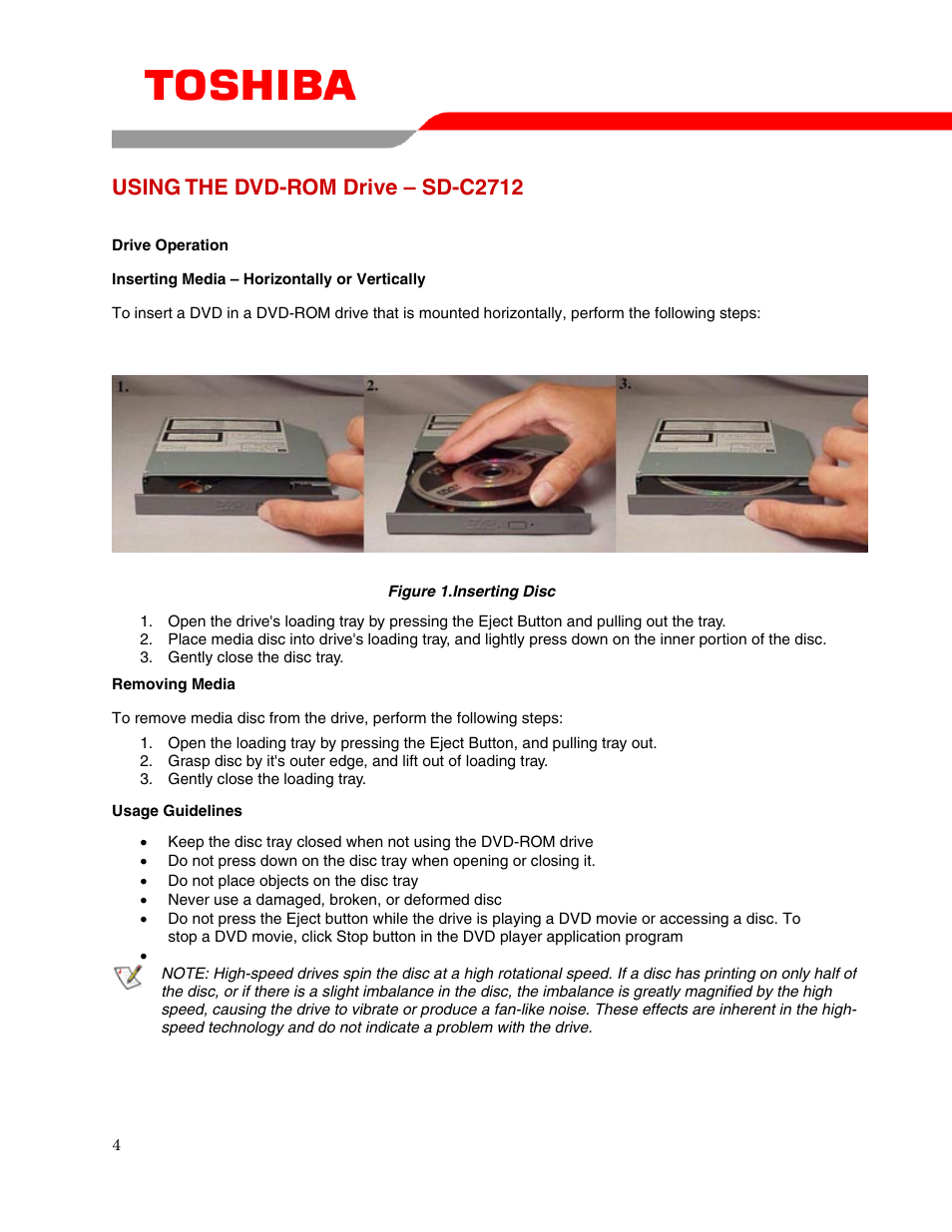 Using the dvd-rom drive – sd-c2712 | Toshiba SD-C2712 User Manual | Page 6 / 12