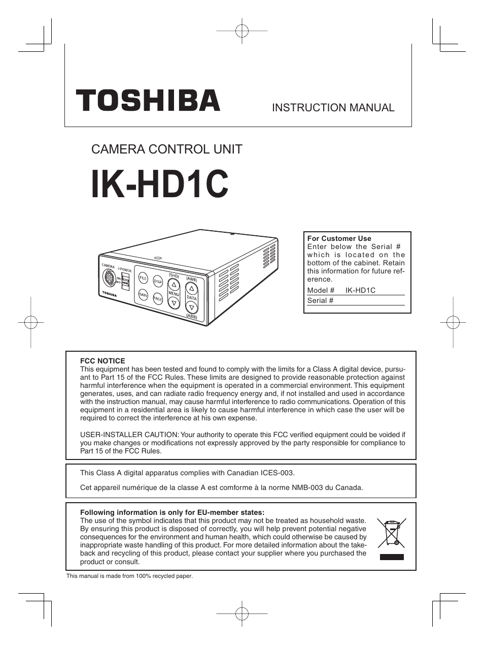 Toshiba IK - HD1C User Manual | 35 pages