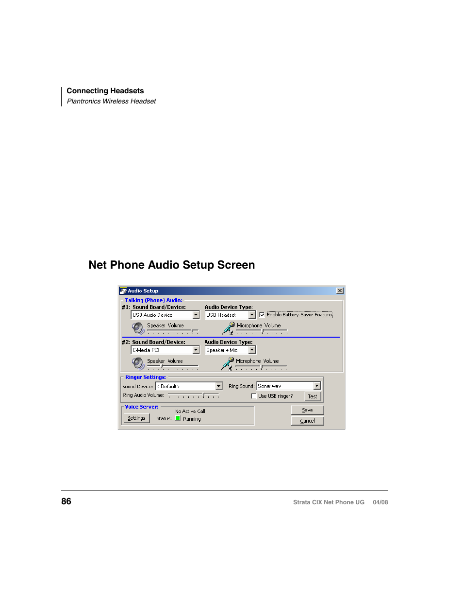 Net phone audio setup screen | Toshiba Strata CIX100-S User Manual | Page 100 / 142