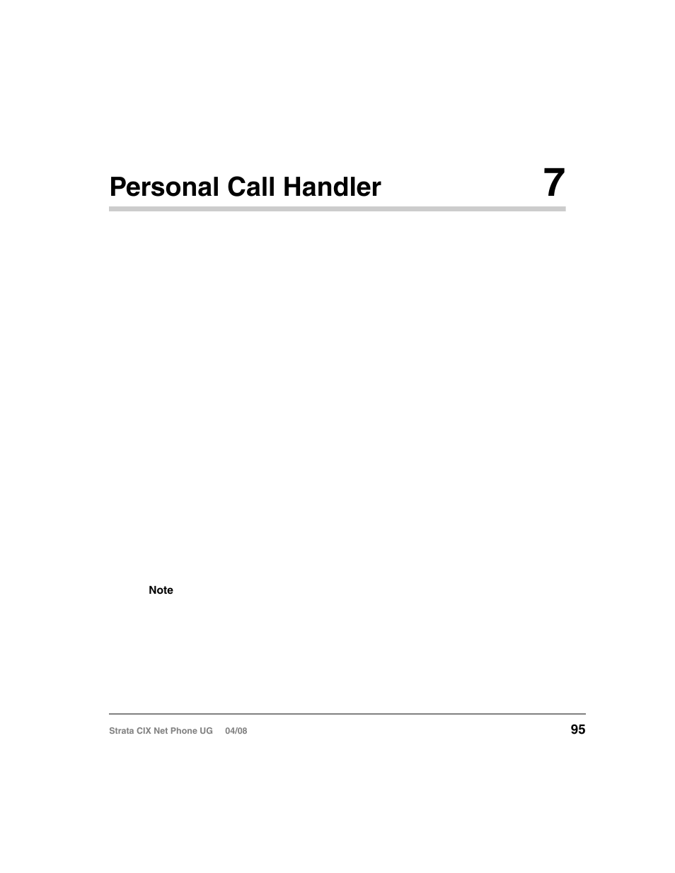 Personal call handler 7, Chapter 7 — personal call handler, Chapter 7 – personal call handler | Personal call handler | Toshiba Strata CIX100-S User Manual | Page 109 / 142