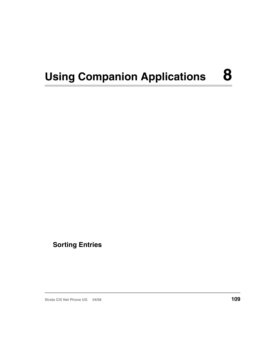 Using companion applications 8, Directories, Sorting entries | Chapter 8 — using companion applications, Chapter 8 – using companion applications, Using companion applications | Toshiba Strata CIX100-S User Manual | Page 123 / 142