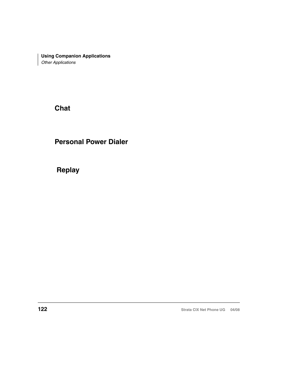 Other applications, Chat, Personal power dialer | Replay, Chat personal power dialer replay | Toshiba Strata CIX100-S User Manual | Page 136 / 142