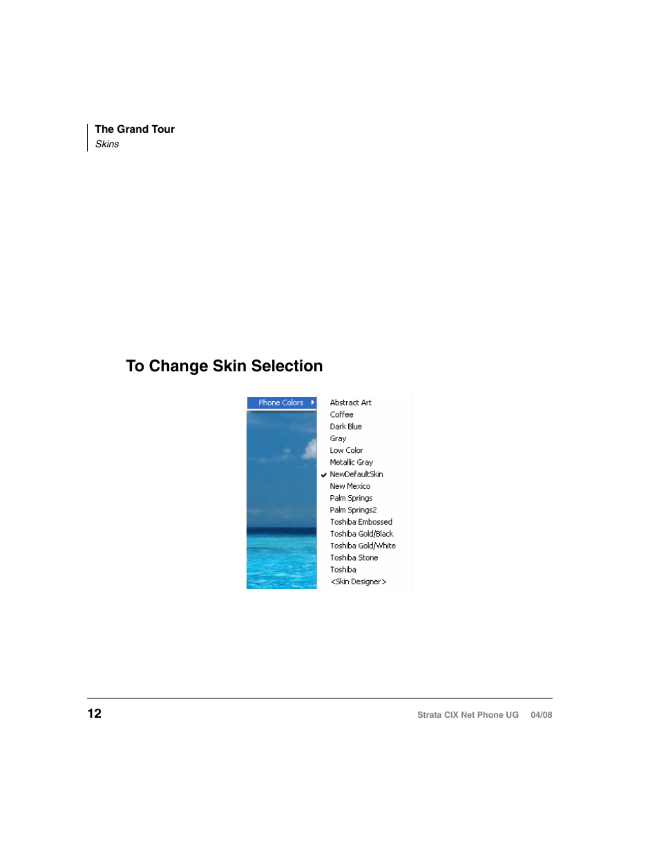 Skins, To change skin selection | Toshiba Strata CIX100-S User Manual | Page 26 / 142