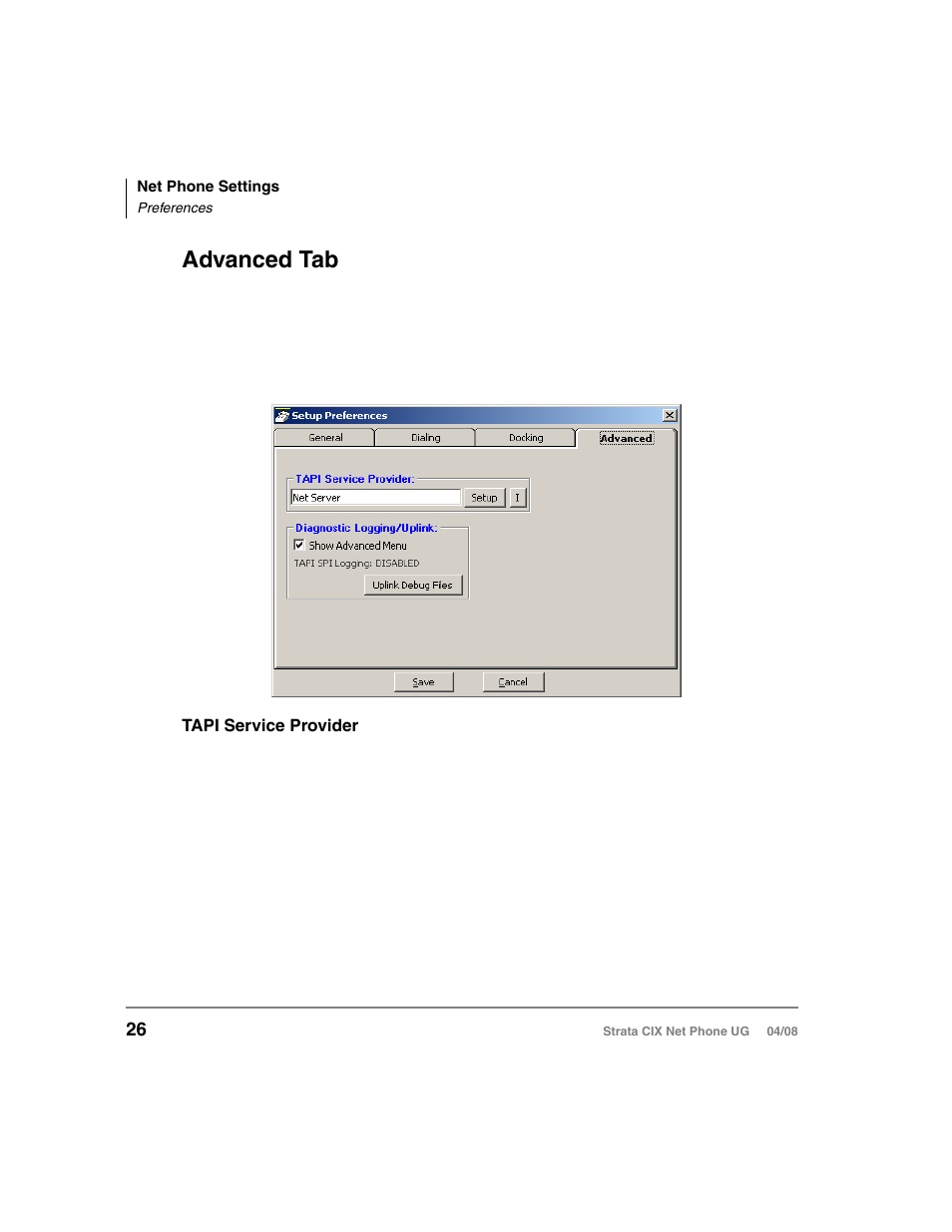 Advanced tab | Toshiba Strata CIX100-S User Manual | Page 40 / 142