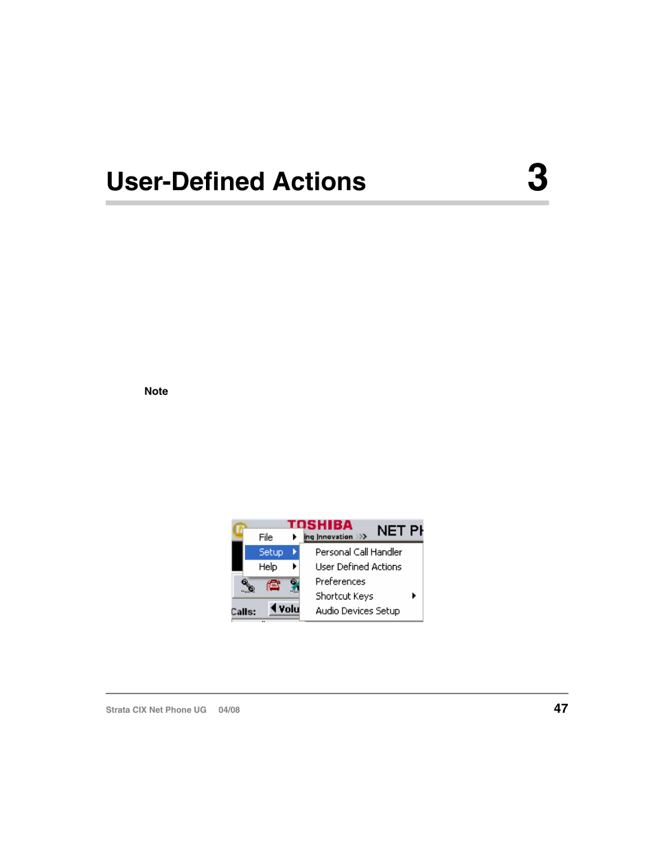 User-defined actions 3, Creating actions, Chapter 3 — user-defined actions | Chapter 3 – user-defined actions, User-defined actions | Toshiba Strata CIX100-S User Manual | Page 61 / 142