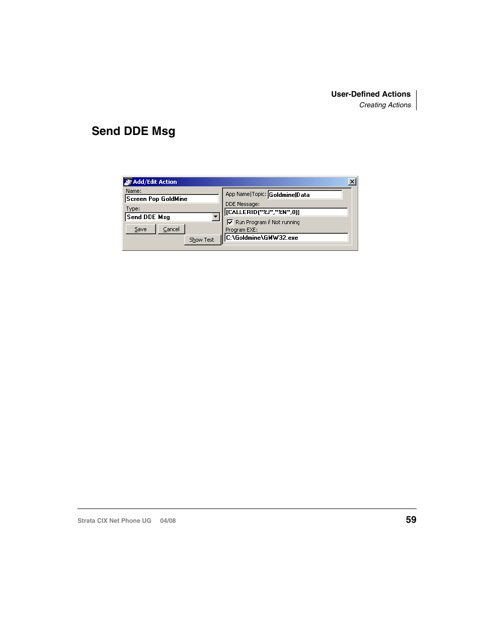 Send dde msg | Toshiba Strata CIX100-S User Manual | Page 73 / 142