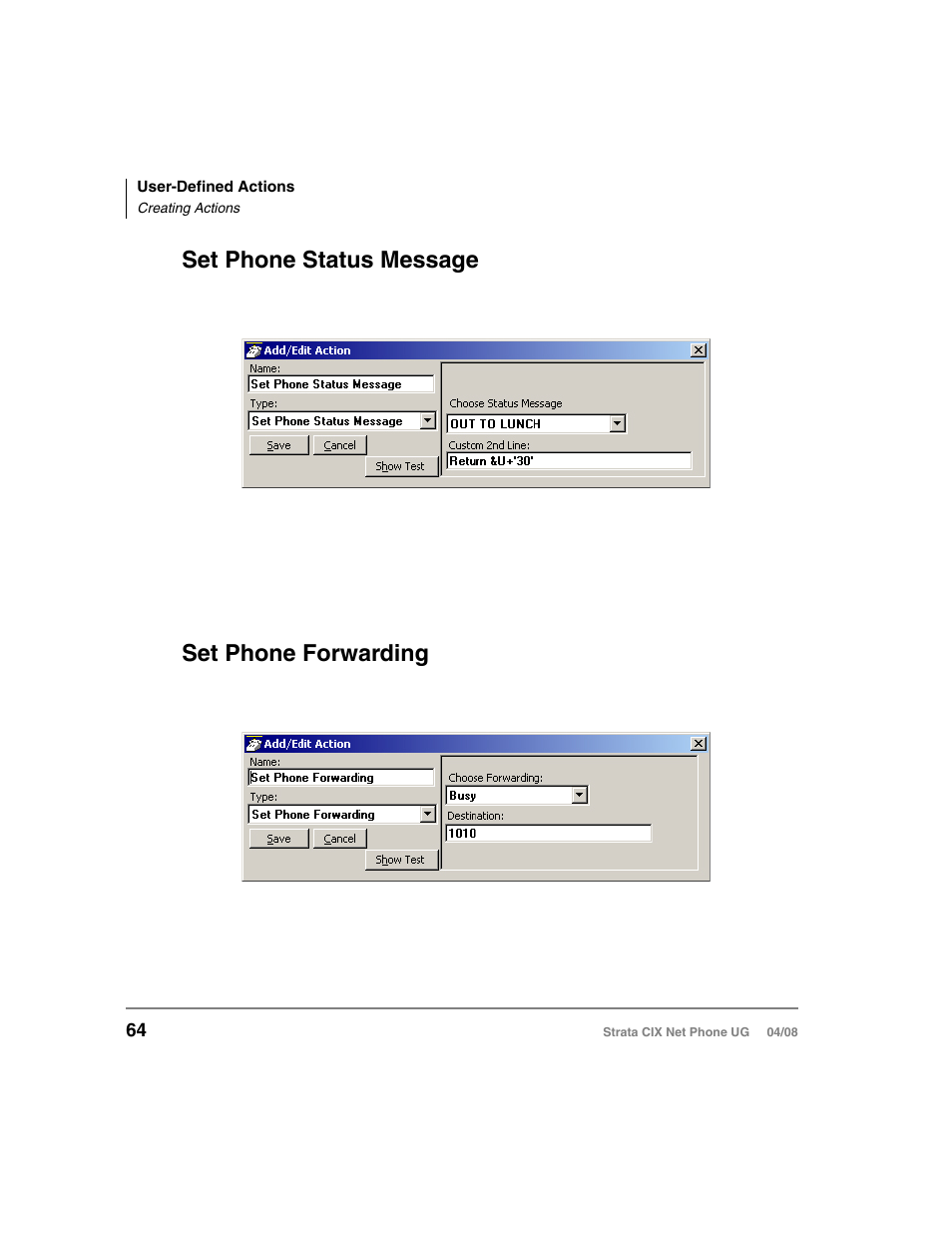 Set phone status message, Set phone forwarding, Set phone status message set phone forwarding | Toshiba Strata CIX100-S User Manual | Page 78 / 142