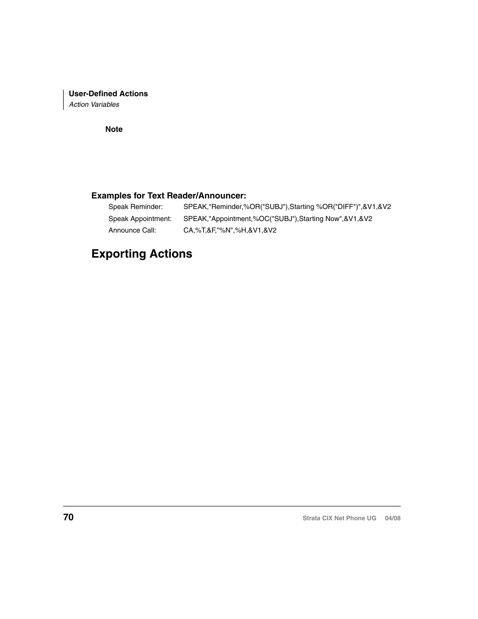 Exporting actions | Toshiba Strata CIX100-S User Manual | Page 84 / 142