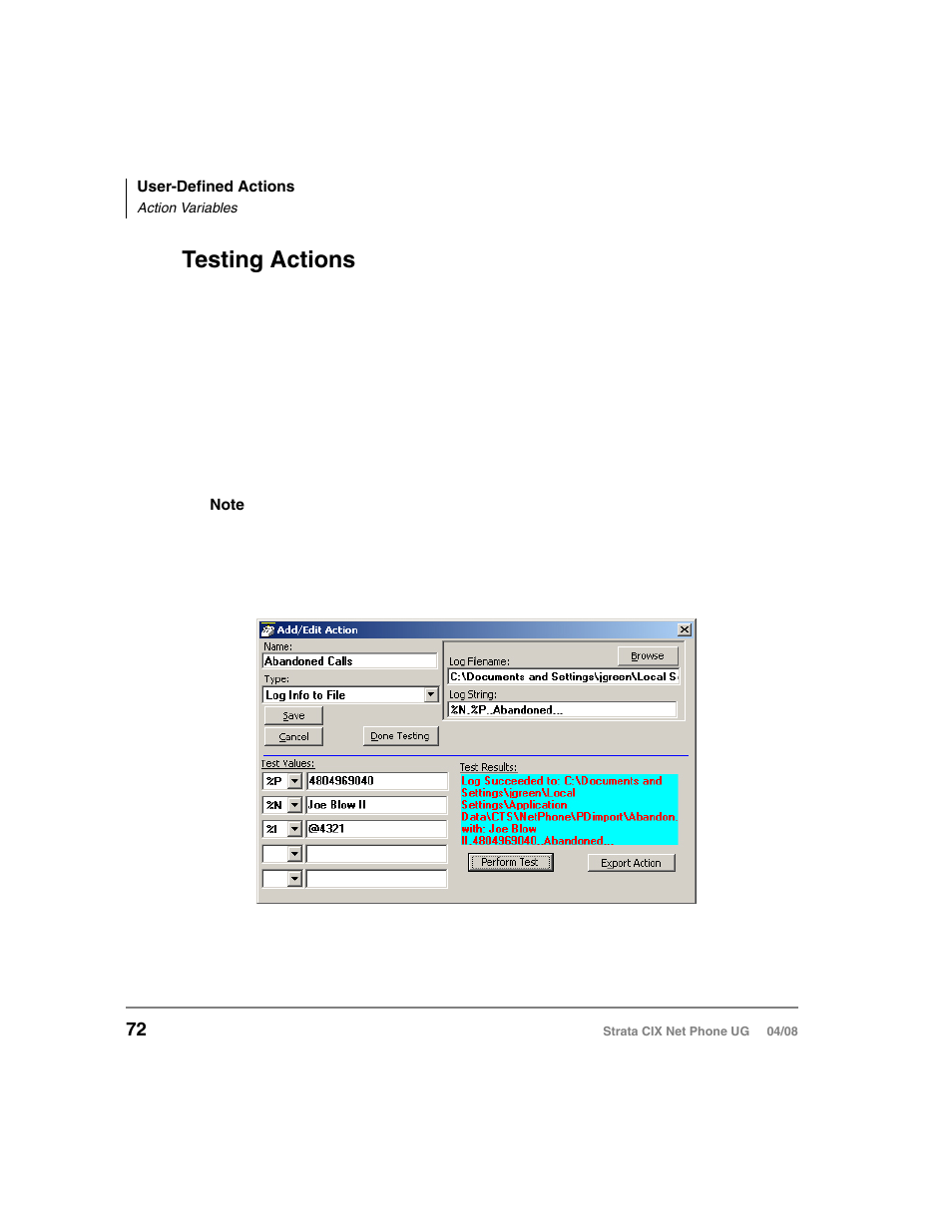 Testing actions | Toshiba Strata CIX100-S User Manual | Page 86 / 142