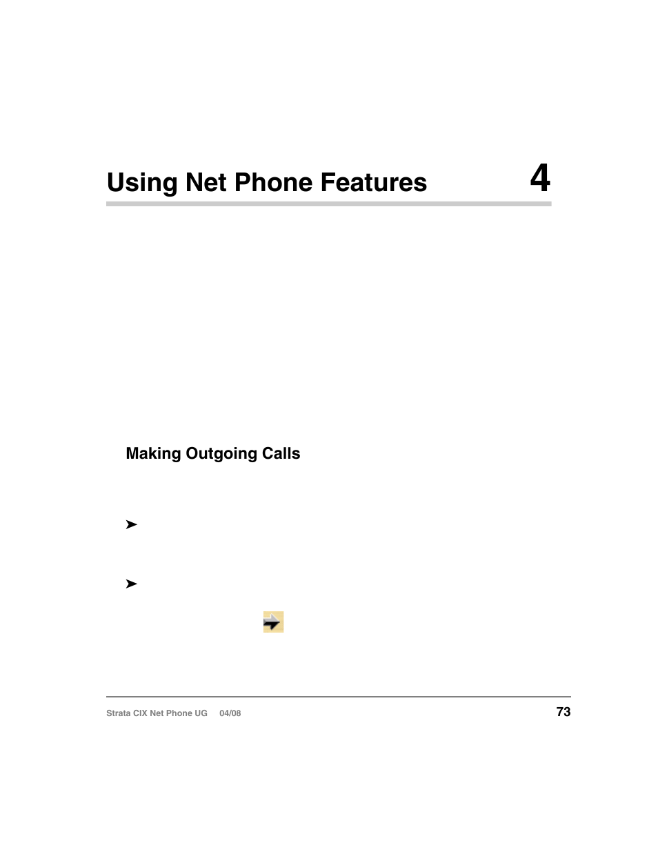 Using net phone features 4, Call handling features, Making outgoing calls | Chapter 4 — using net phone features, Using net phone features | Toshiba Strata CIX100-S User Manual | Page 87 / 142