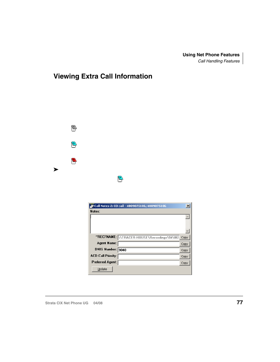 Viewing extra call information | Toshiba Strata CIX100-S User Manual | Page 91 / 142
