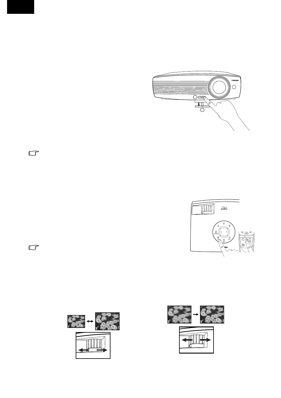 Adjusting the image, Adjusting the height, Auto-adjusting the image | Fine-tuning the image size and clarity, P.27 | Toshiba TDP-P75 User Manual | Page 27 / 45