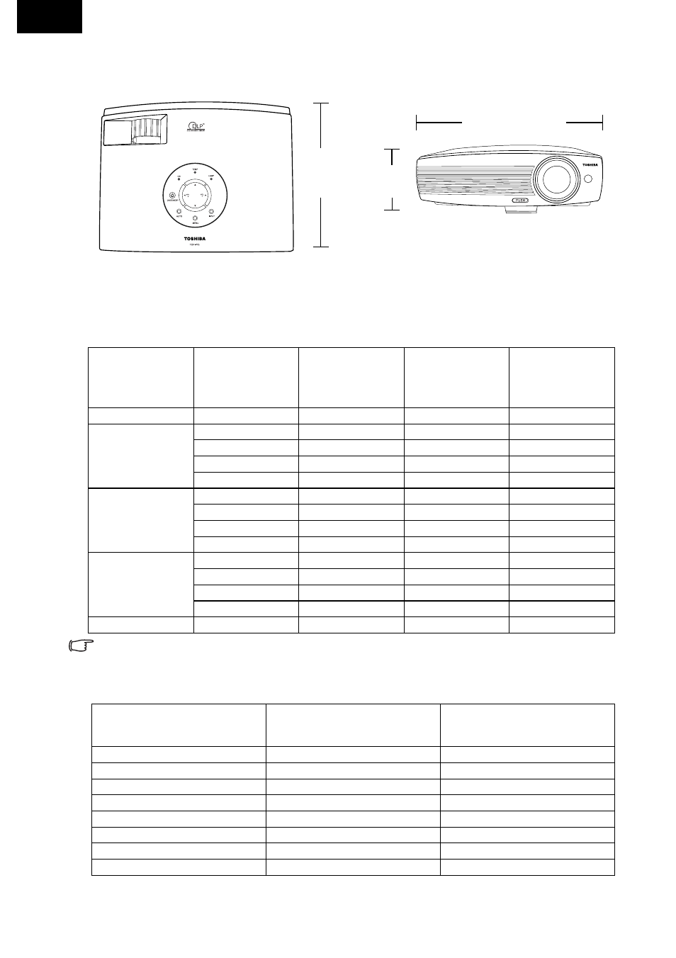 Dimensions, Signal timing, Dimensions signal timing | Supported timing for pc input, Supported signal format for component-yp, Input, English | Toshiba TDP-P75 User Manual | Page 43 / 45