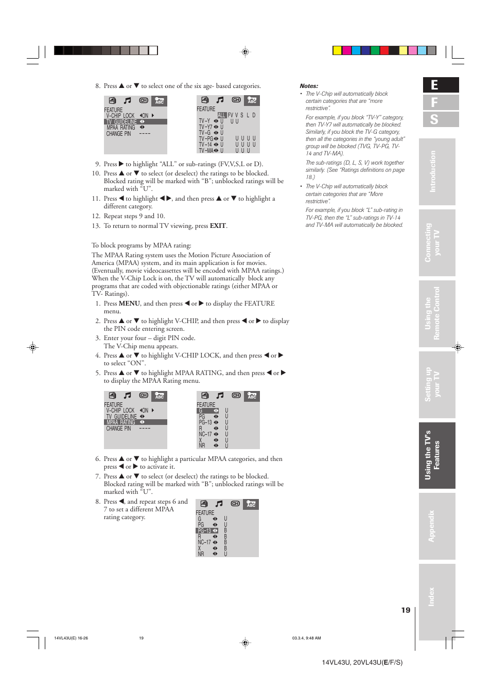 E f s | Toshiba 14VL43U User Manual | Page 19 / 32