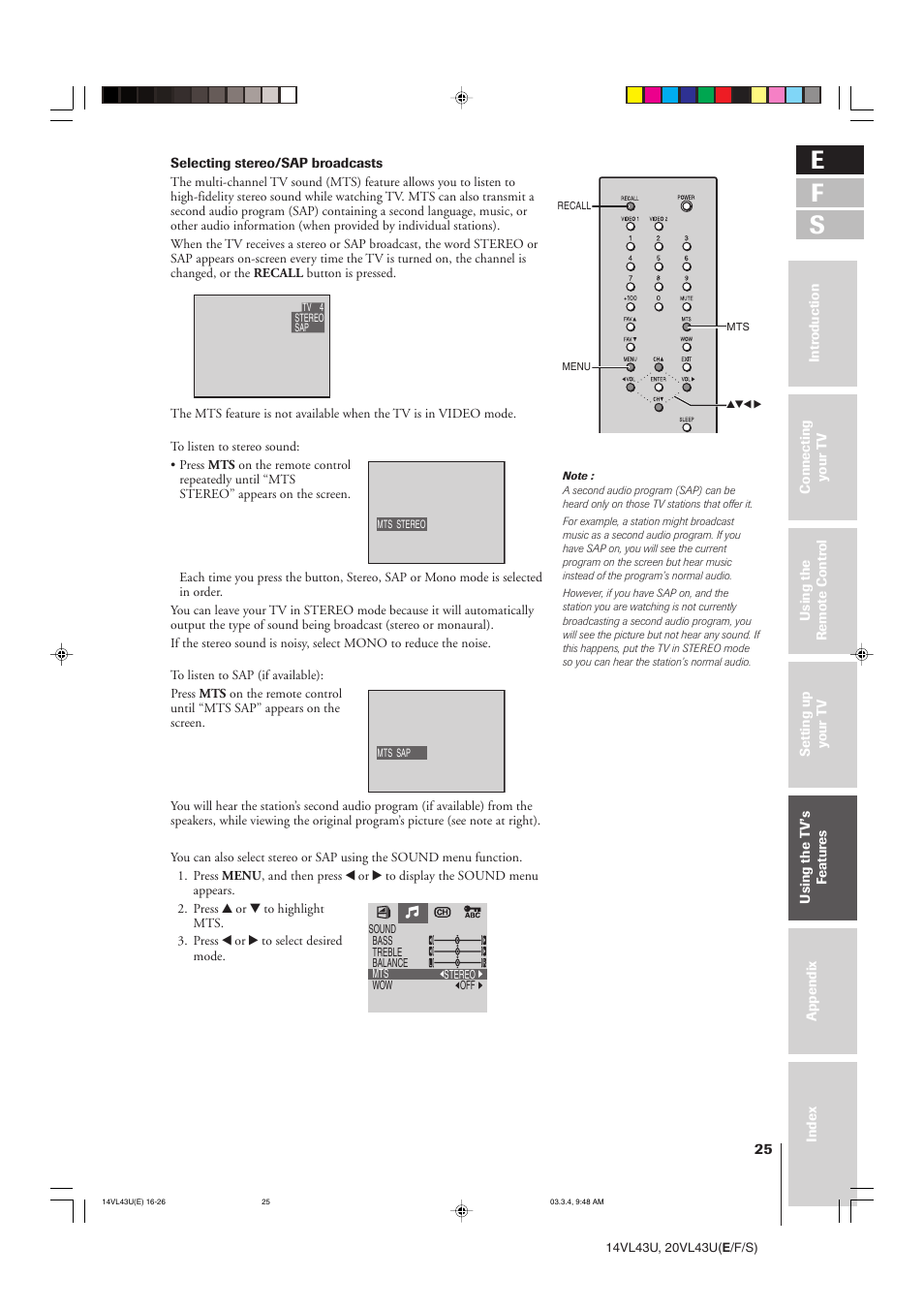 E f s | Toshiba 14VL43U User Manual | Page 25 / 32