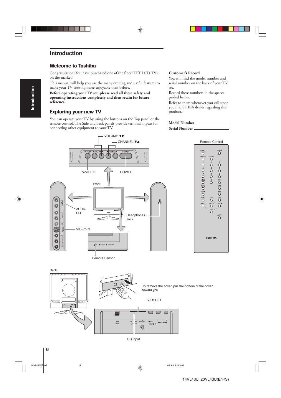 Introduction, Welcome to toshiba, Exploring your new tv | Toshiba 14VL43U User Manual | Page 6 / 32