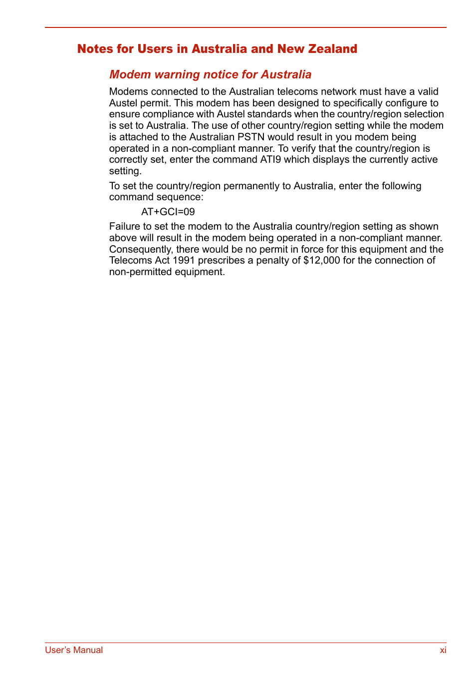 Notes for users in australia and new zealand | Toshiba U400 User Manual | Page 11 / 214