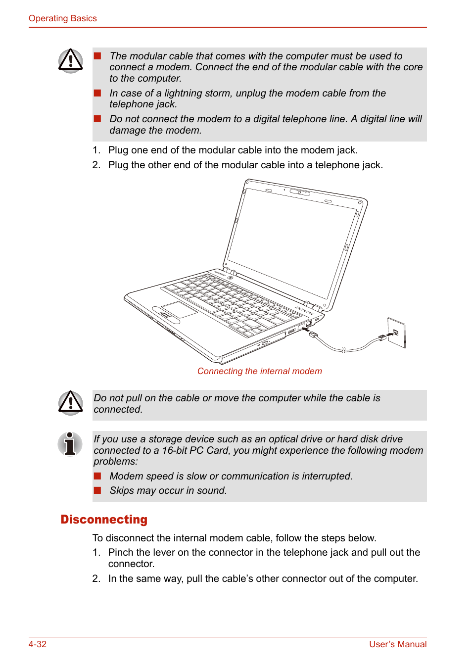 Disconnecting, Disconnecting -32 | Toshiba U400 User Manual | Page 110 / 214