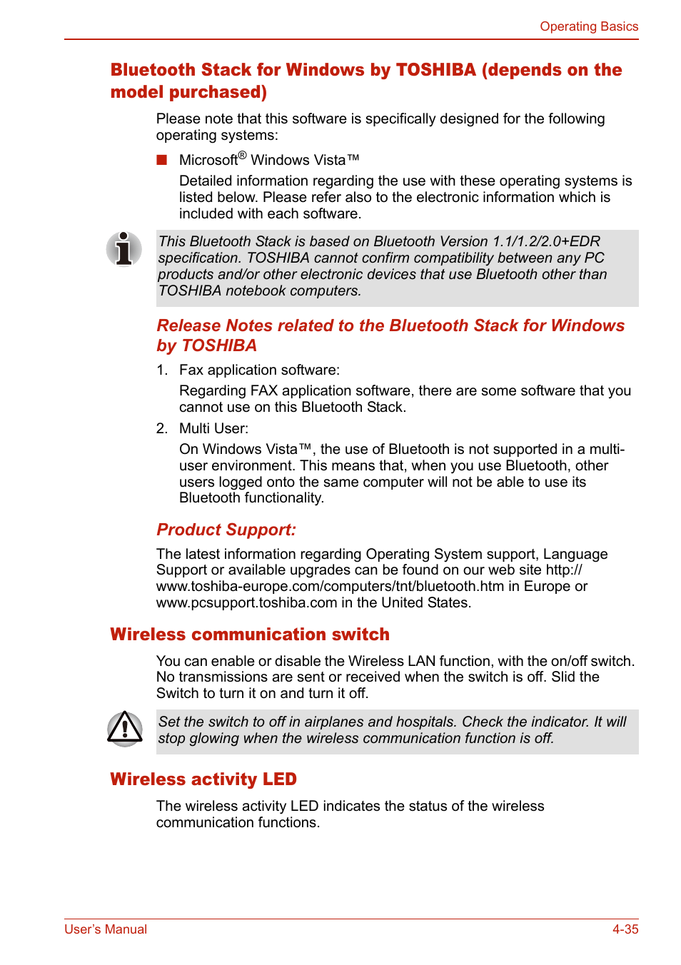 Wireless communication switch, Wireless activity led | Toshiba U400 User Manual | Page 113 / 214