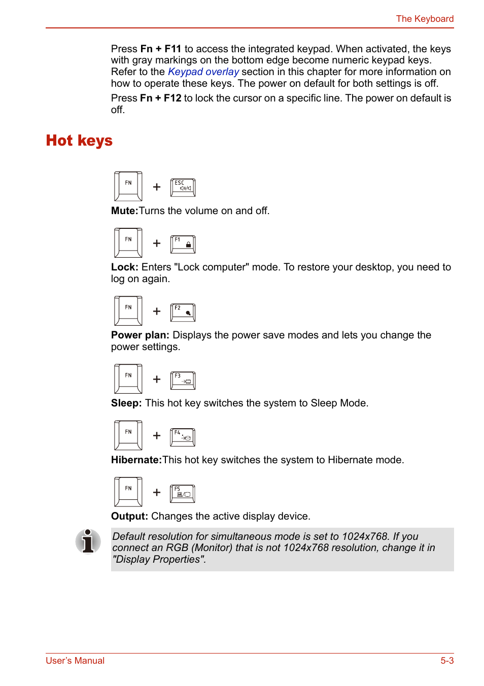 Hot keys, Hot keys -3 | Toshiba U400 User Manual | Page 121 / 214