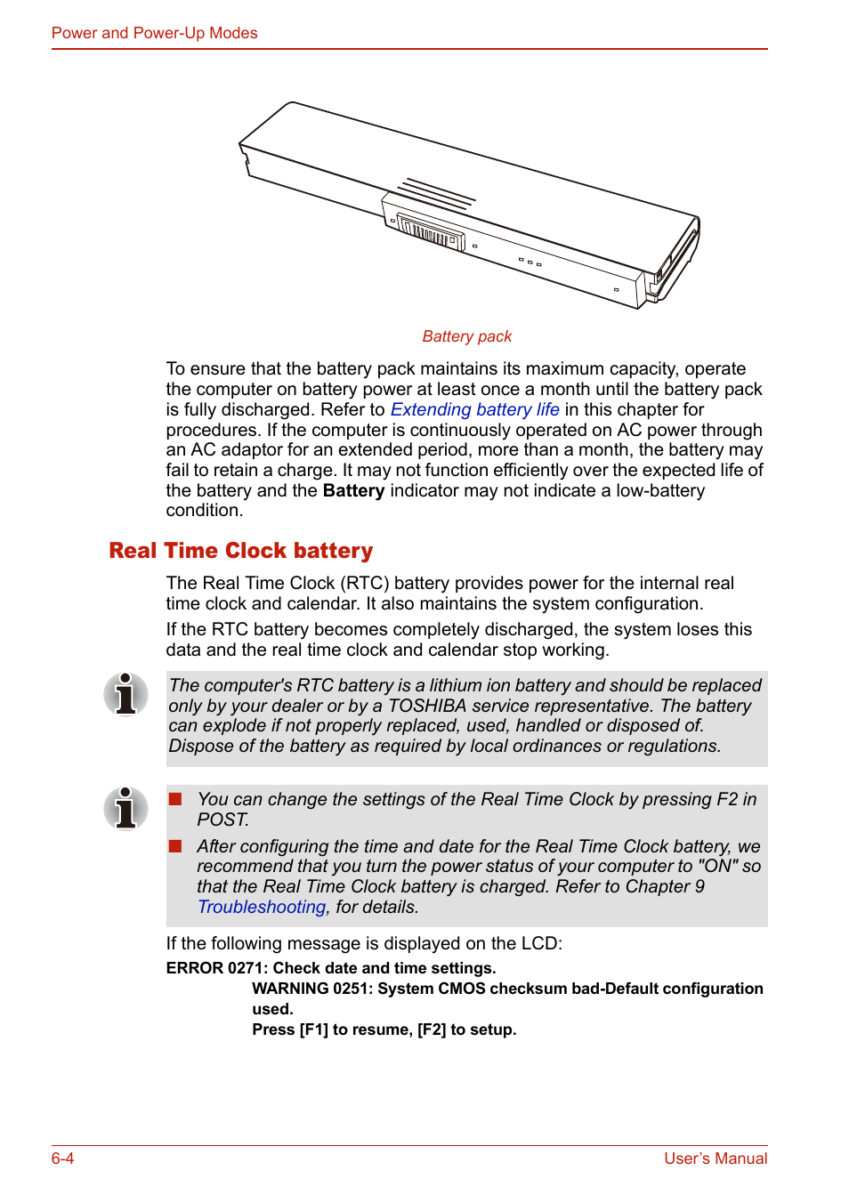 Real time clock battery, Real time clock battery -4 | Toshiba U400 User Manual | Page 130 / 214