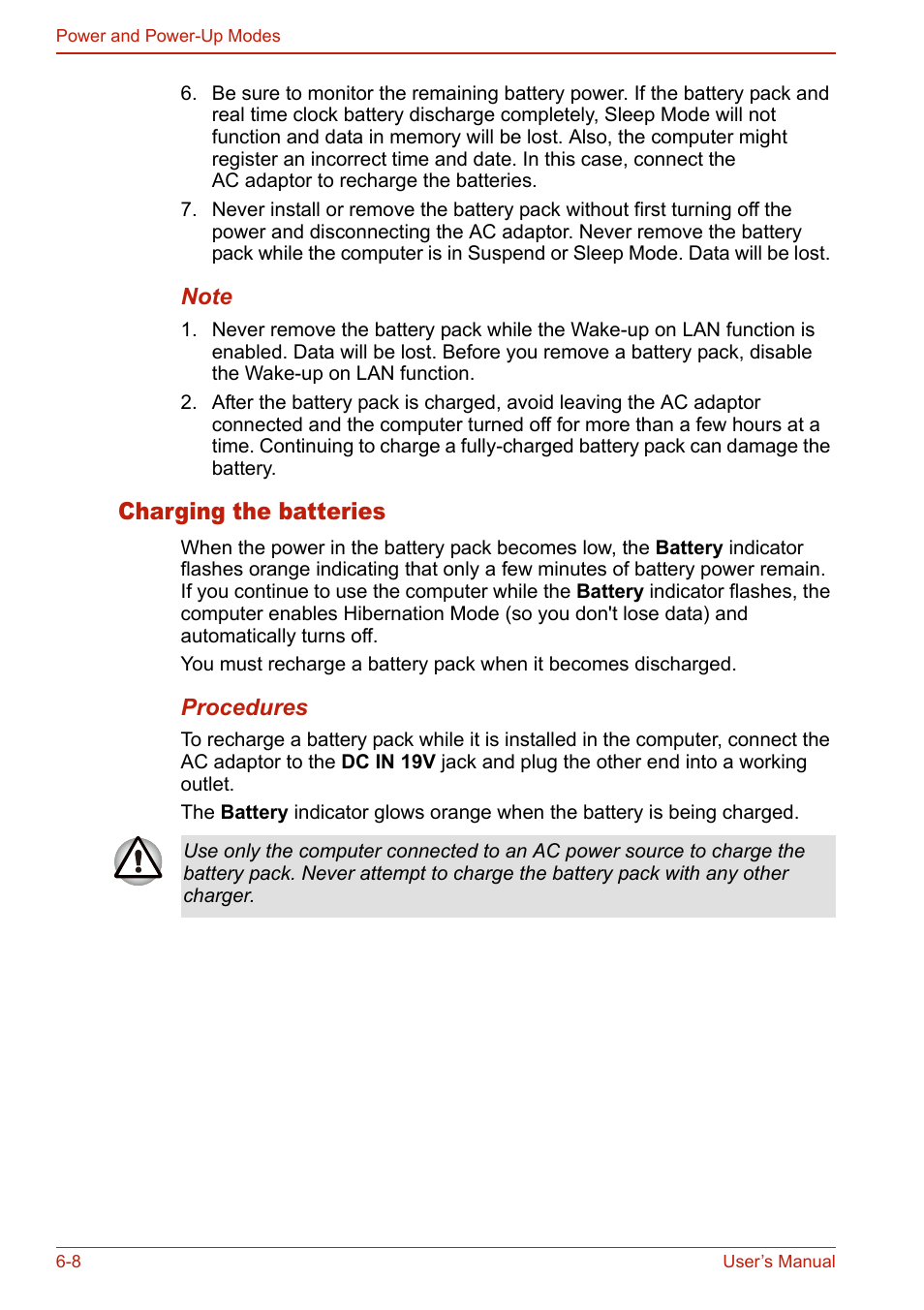 Charging the batteries, Charging the batteries -8 | Toshiba U400 User Manual | Page 134 / 214