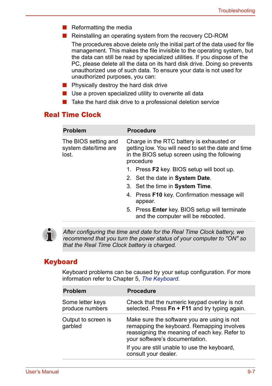 Real time clock, Keyboard, Real time clock -7 keyboard -7 | Real time clock keyboard | Toshiba U400 User Manual | Page 167 / 214