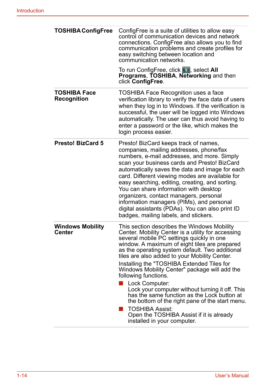 Toshiba U400 User Manual | Page 46 / 214