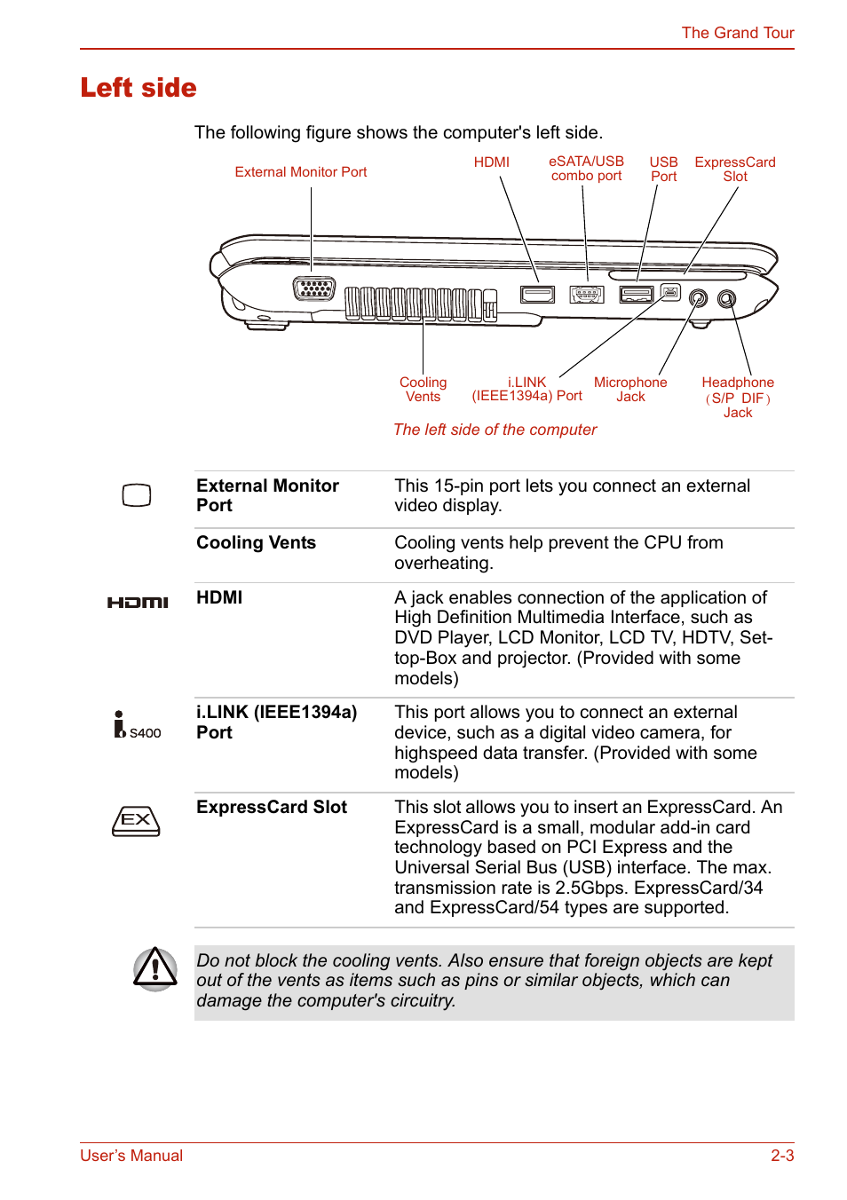 Left side, Left side -3 | Toshiba U400 User Manual | Page 51 / 214