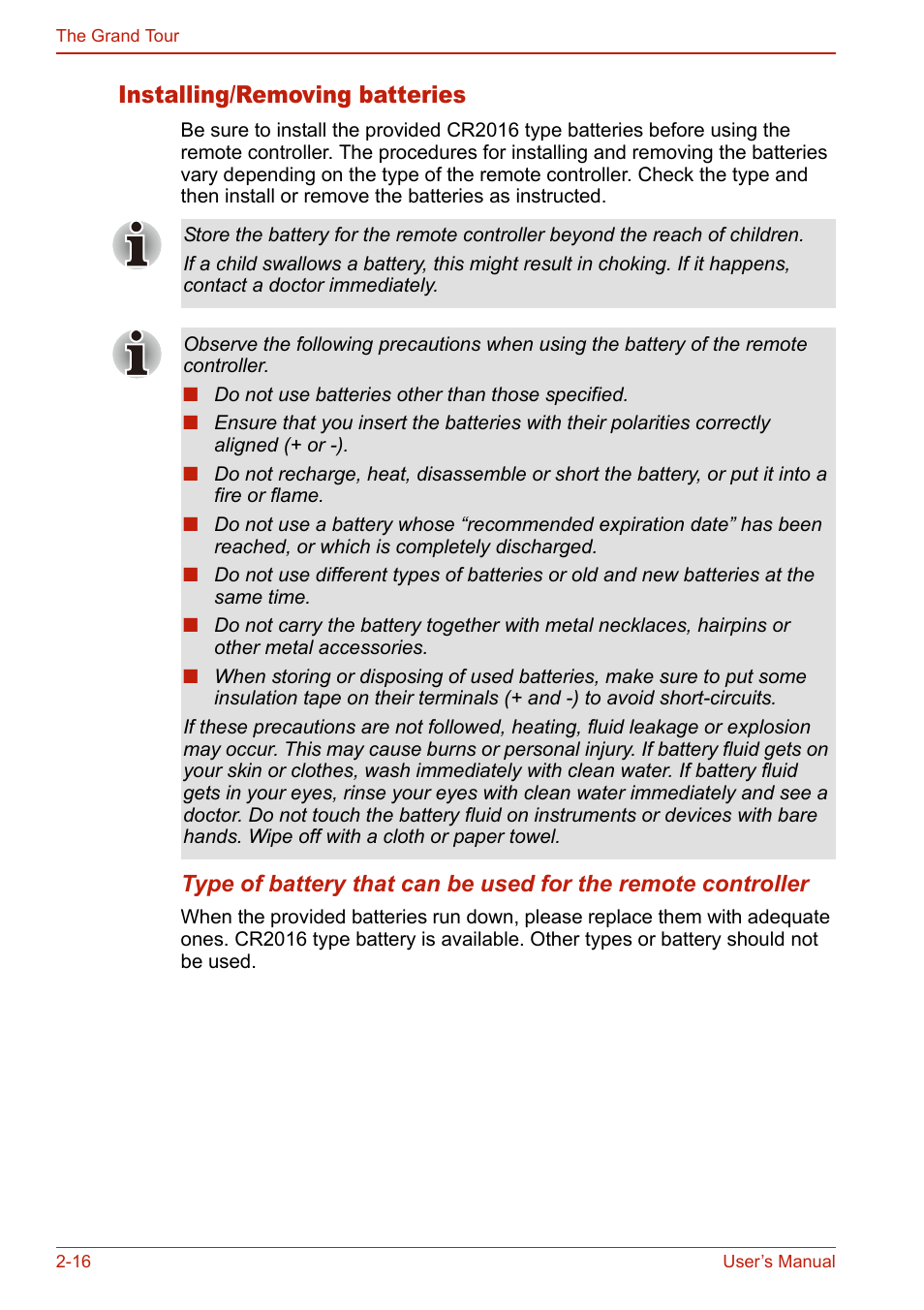 Installing/removing batteries, Installing/removing batteries -16 | Toshiba U400 User Manual | Page 64 / 214