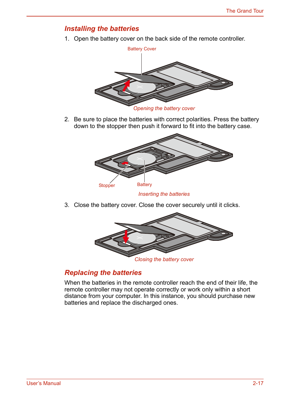Installing the batteries, Replacing the batteries | Toshiba U400 User Manual | Page 65 / 214